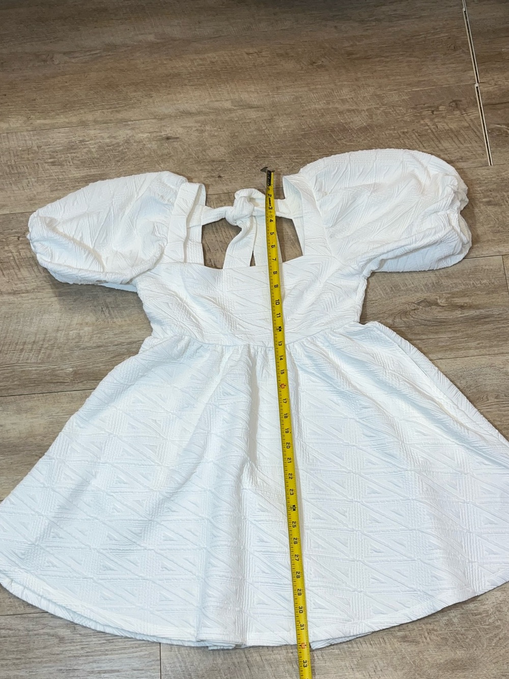 Free People Violet White Puff Sleeves Tie Back Dress Size Medium - Picture 9 of 10